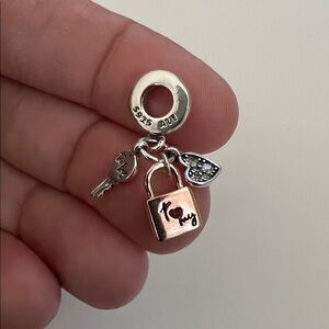 Pandora Two-tone Key, Padlock & Heart Triple Dangle Charm